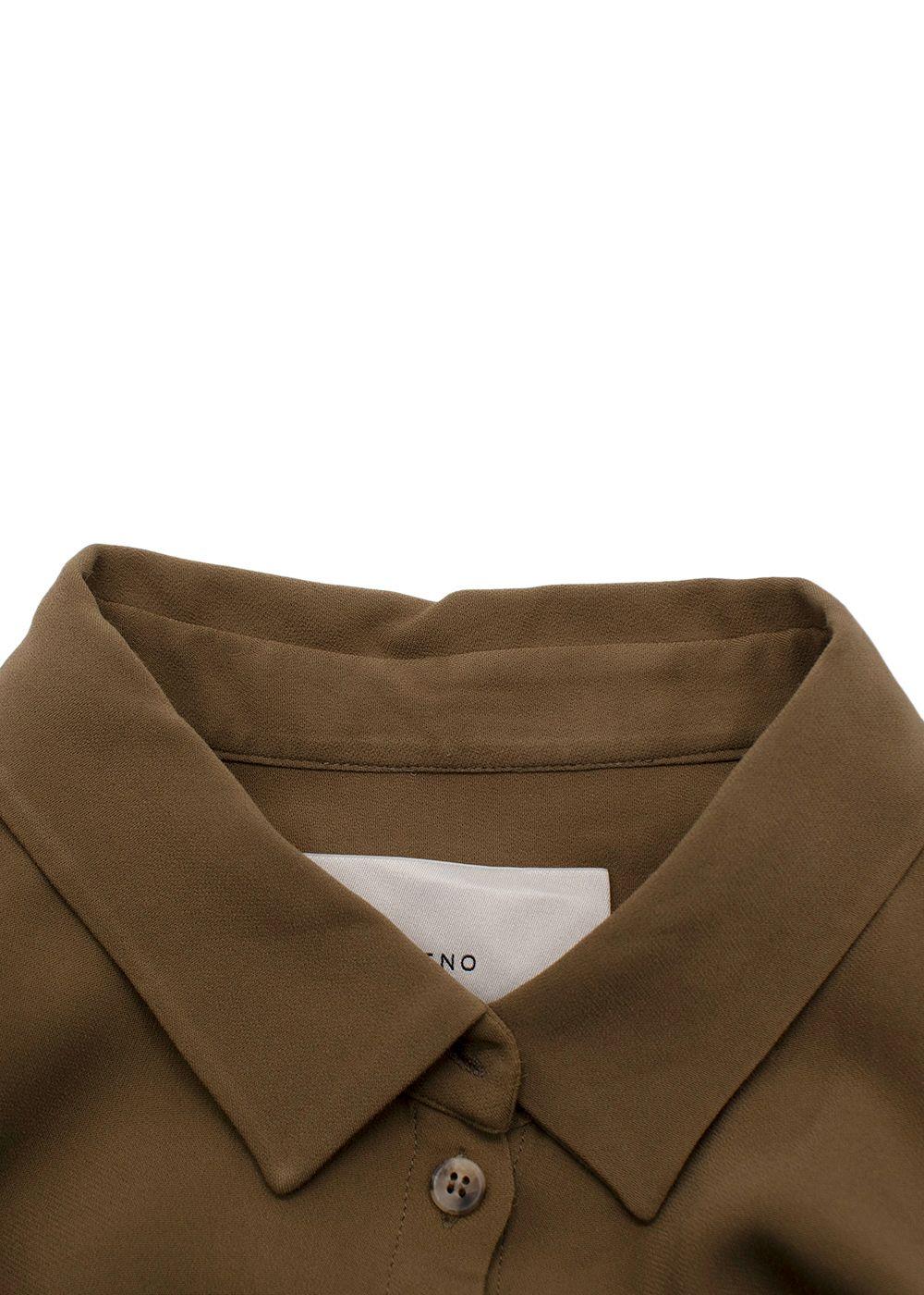 Asceno Green Khaki London Oversized Crepe Shirt