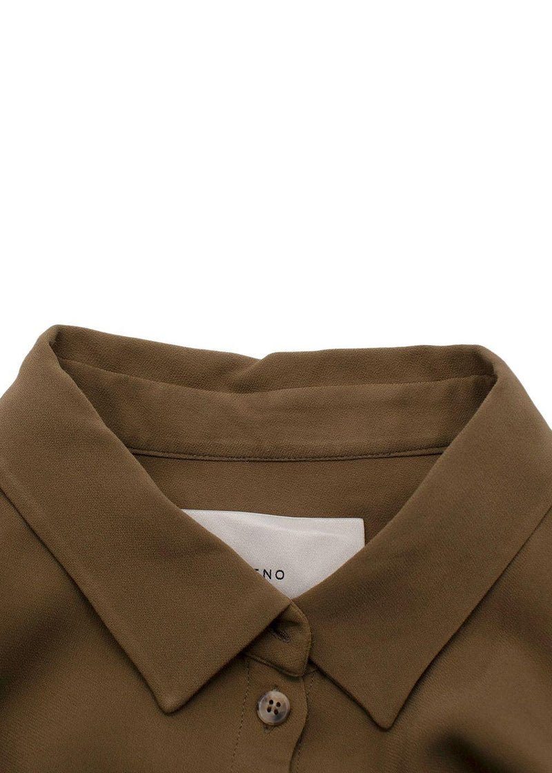 Asceno Green Khaki London Oversized Crepe Shirt
