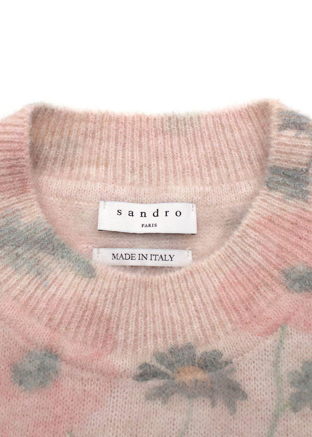 Sandro Pink Floral Mohair Blend Sweater Vest