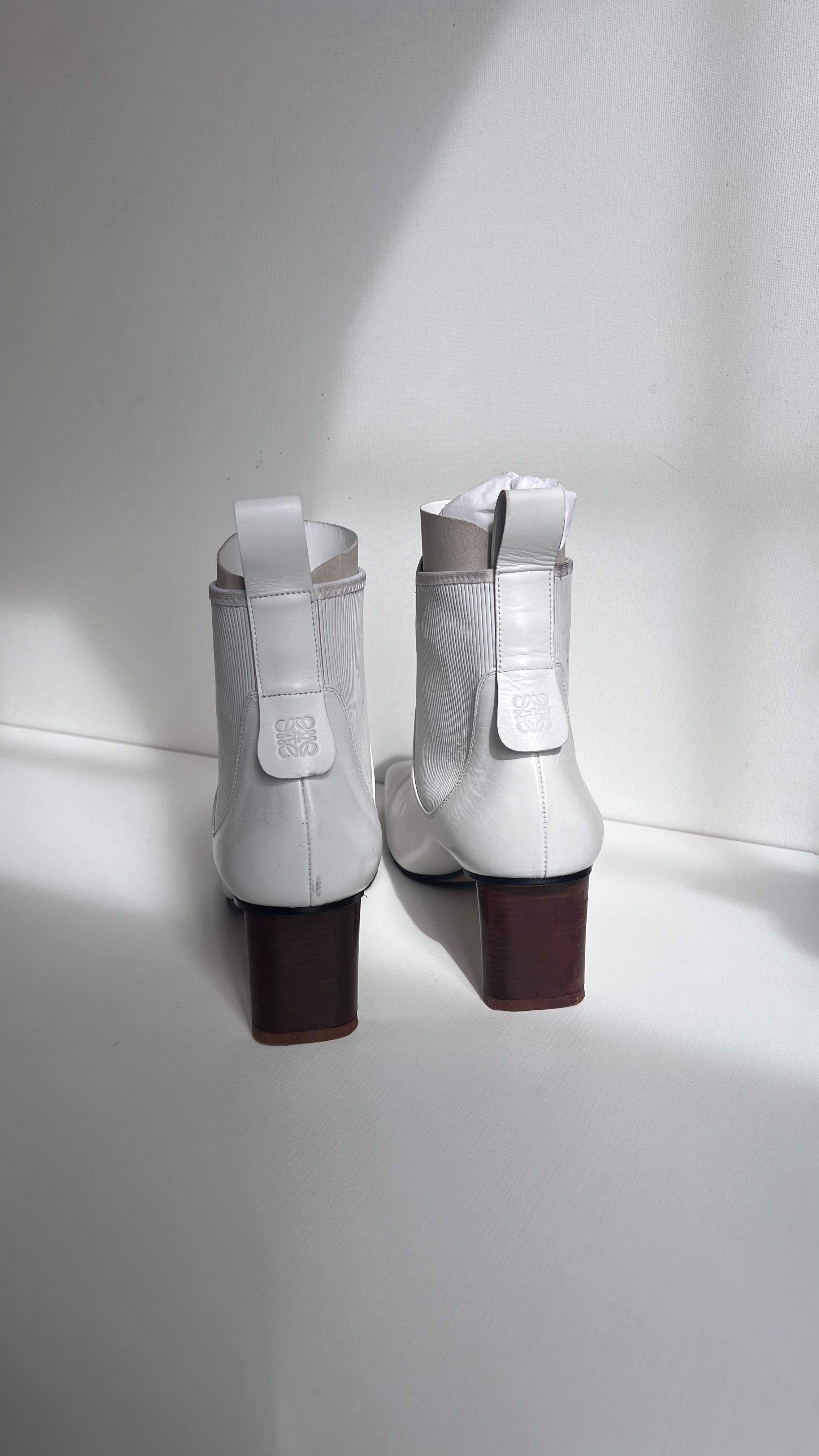 Loewe White Leather Blade Heel Ankle Boots