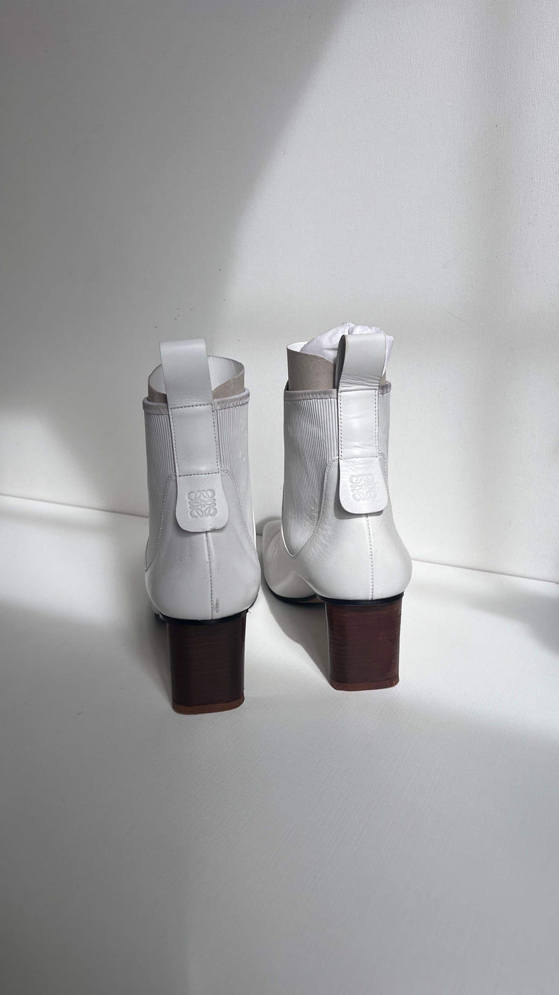 Loewe White Leather Blade Heel Ankle Boots