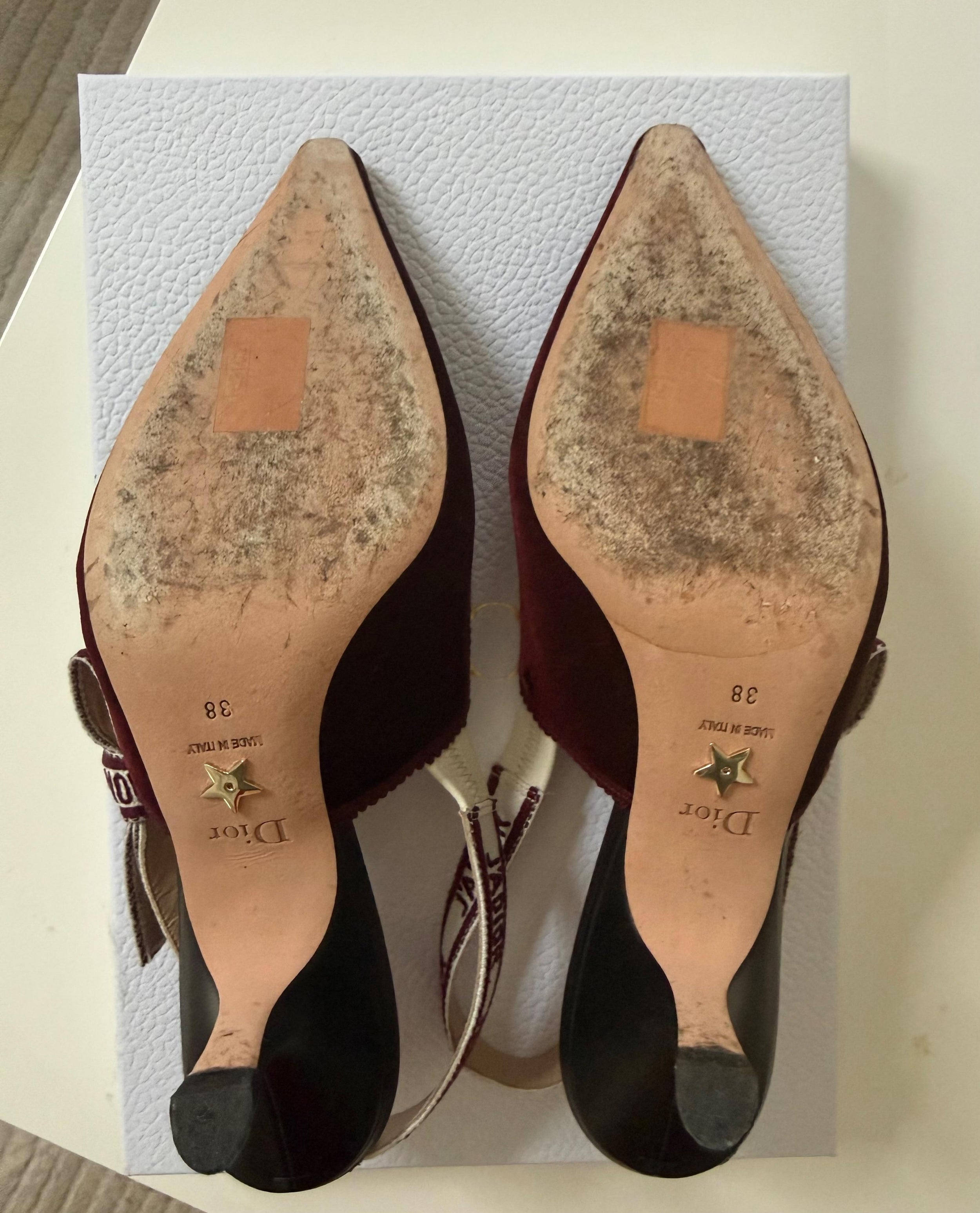 Dior Burgundy Velvet Sling Back Sandals