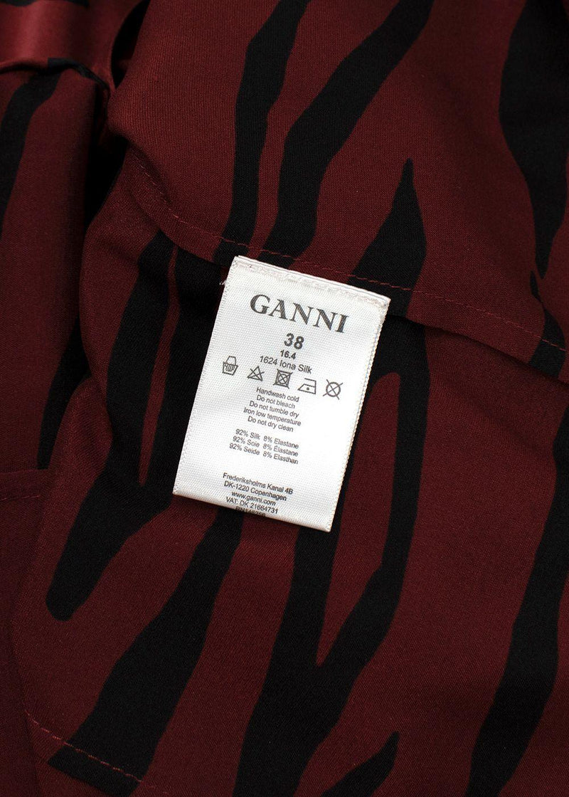 Ganni Deep Red Tiger Print Silk Shirt