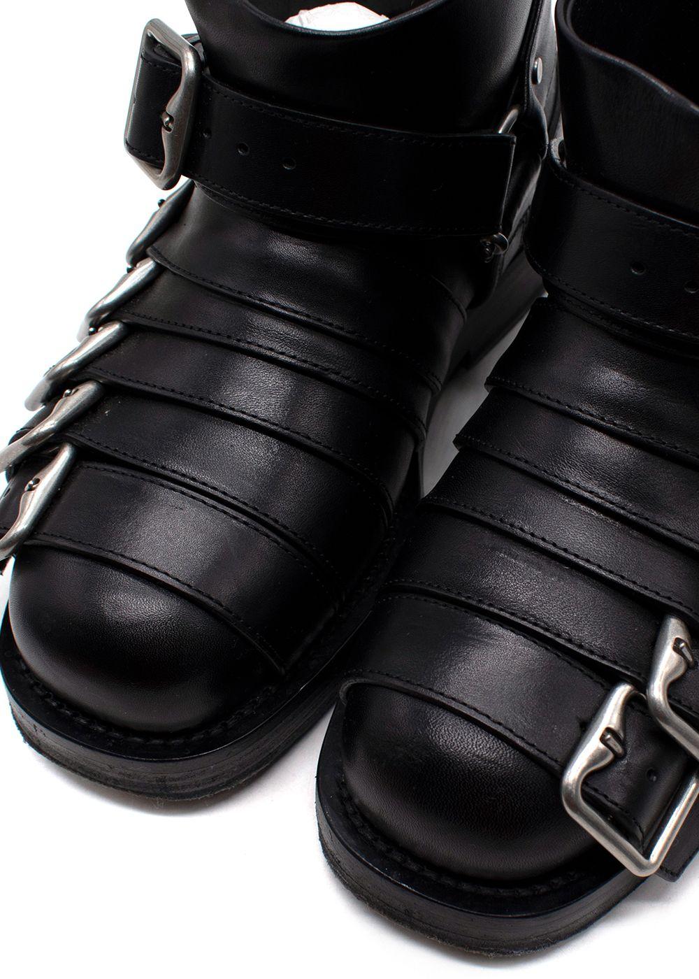 Burberry Black Multi-strap Leather Buckle Biker Boots