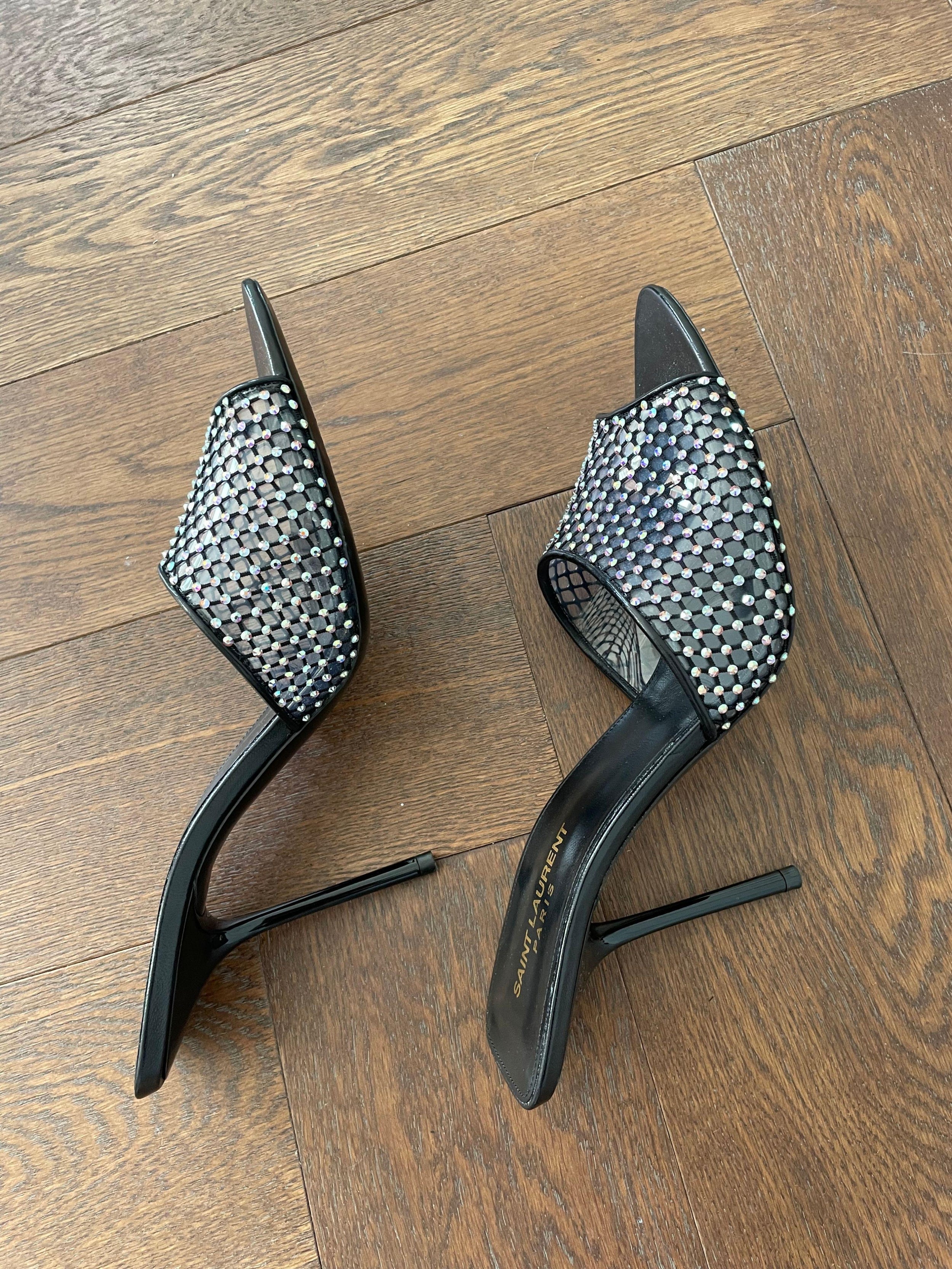 Saint Laurent Black Crystal Embellished Mules
