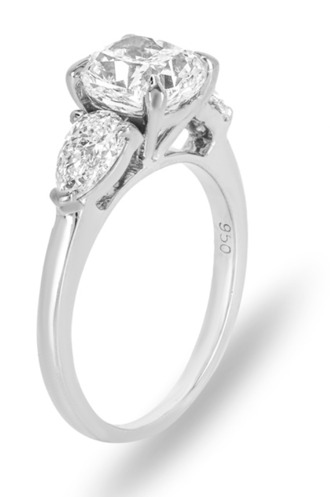 Platinum Set Three Stone Diamond Engagement Ring - Size 46