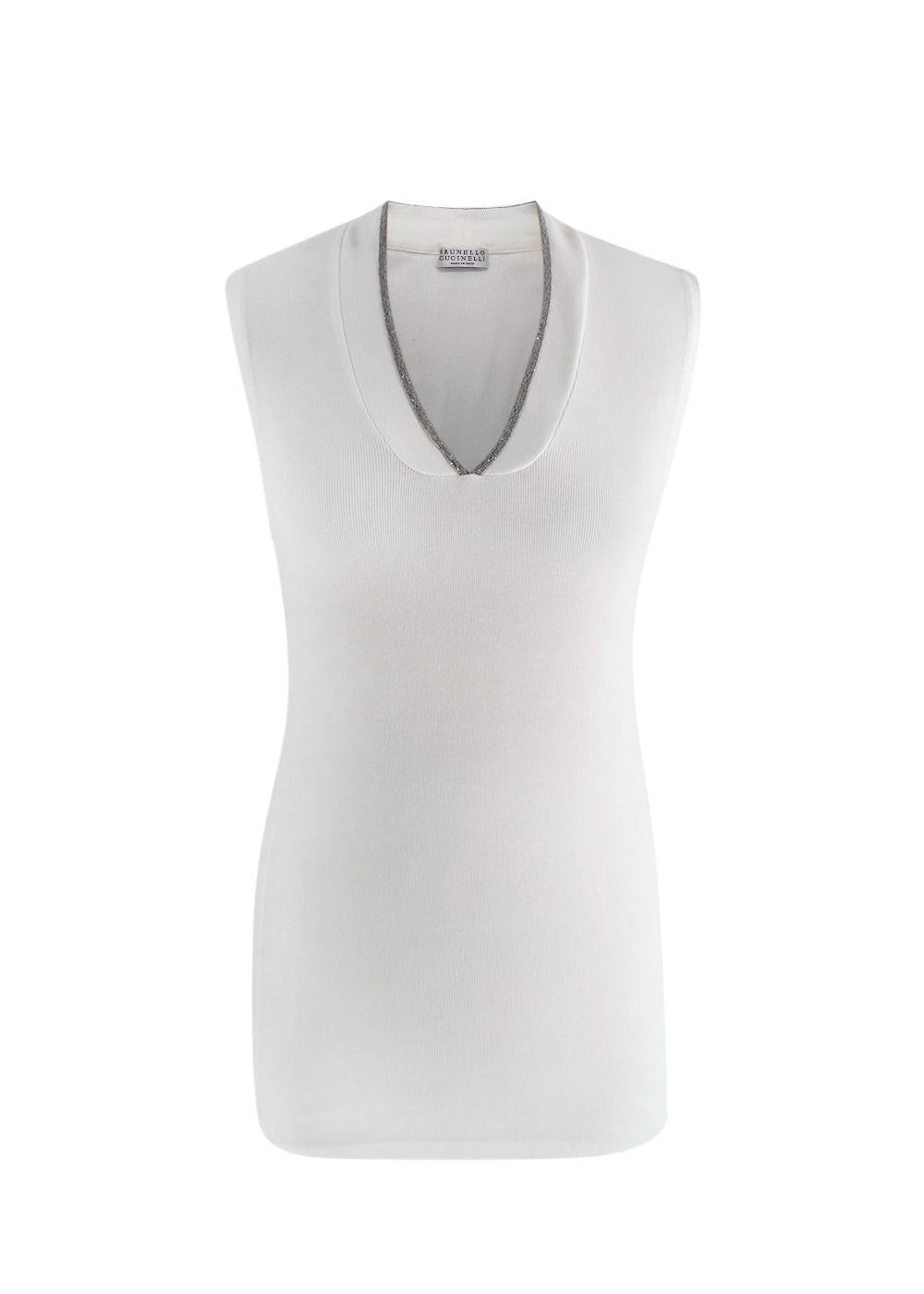 Brunello Cucinelli Soft White V Neck Tank Top