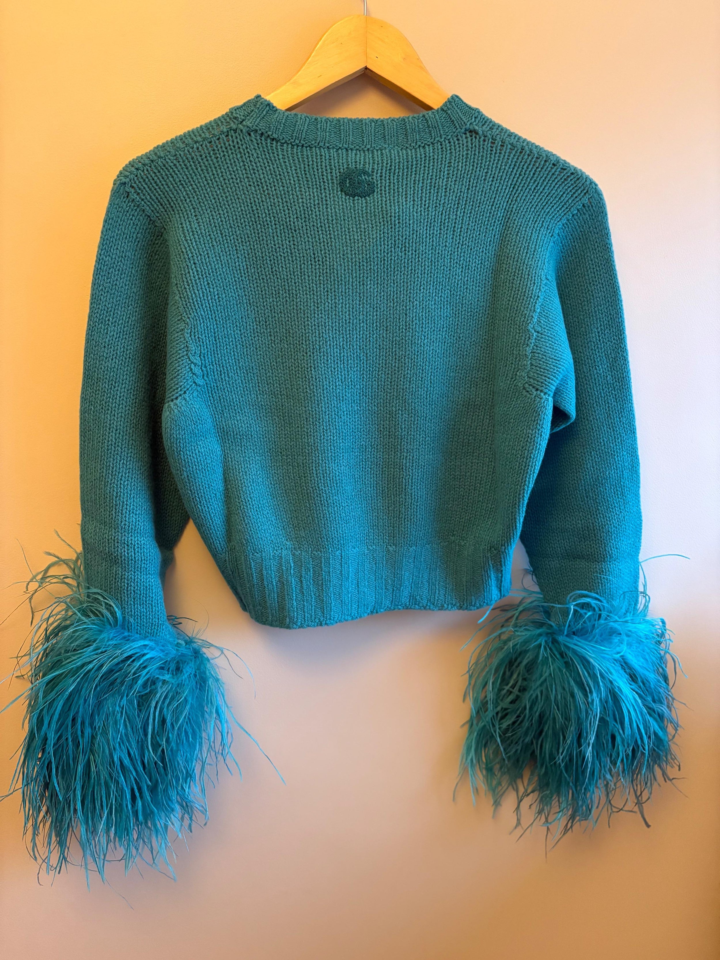 Gucci Green Feather Cuff Sweater