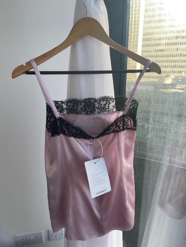 Dolce & Gabbana Pink Silk Lace Trimmed Cami Top