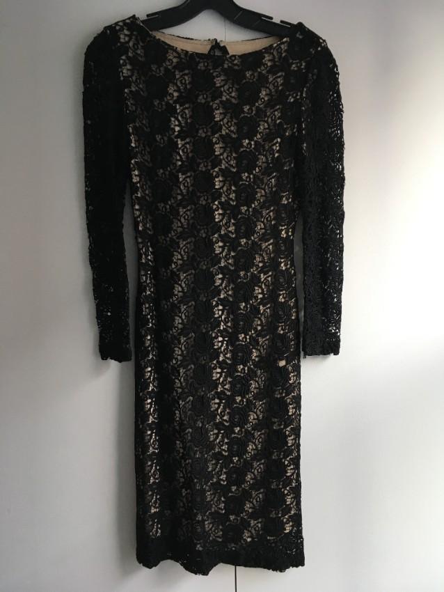 Alice + Olivia black lace detailed open back dress