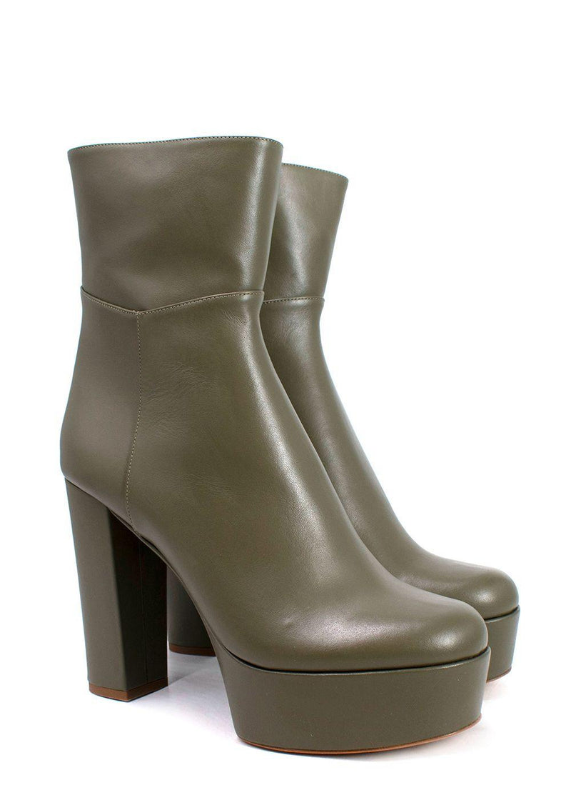 Ilio Smeraldo Olive Green Platform Leather Ankle Boots