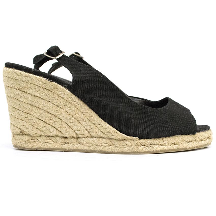 Castaner Black Peep Toe Wedges