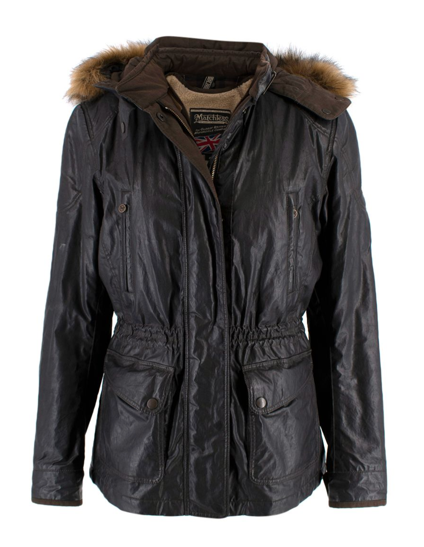 Matchless Waxed Cotton Biker Jacket with Fur Hood