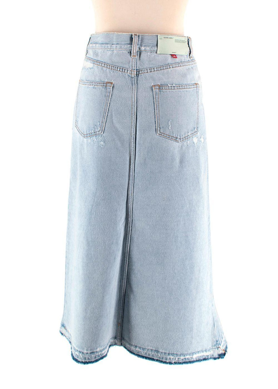 Off White Asymmetric Ruffle Denim Midi Skirt