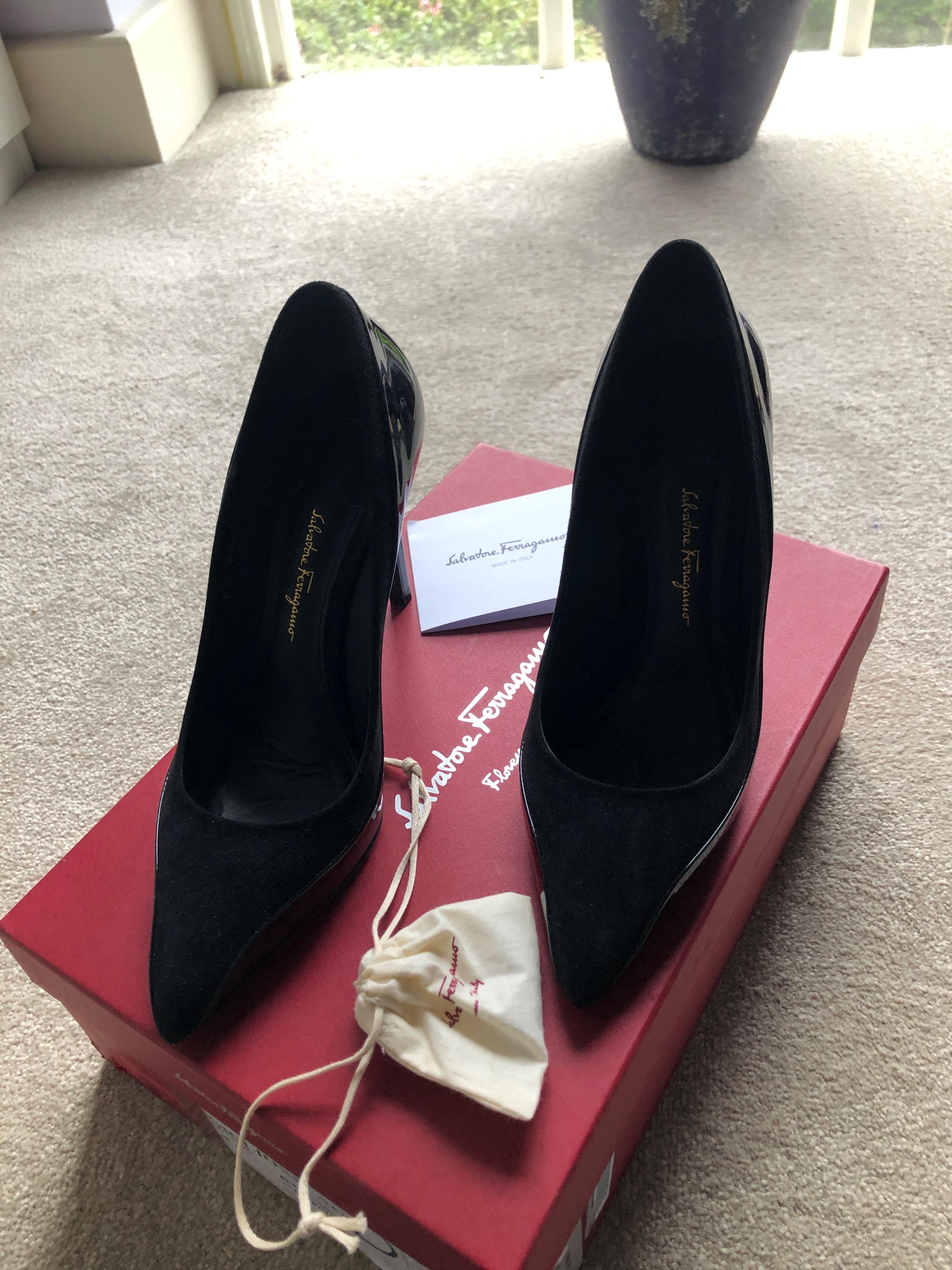 Salvatore Ferragamo Black Patent Leather Court Heels