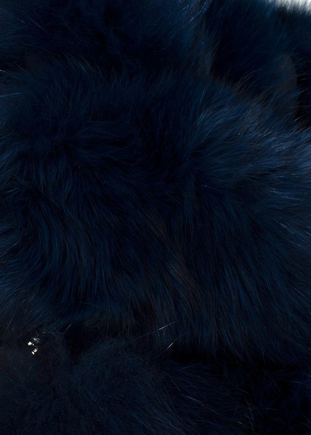 Dyed Deep Blue Fox Fur Zipped Midi Gilet