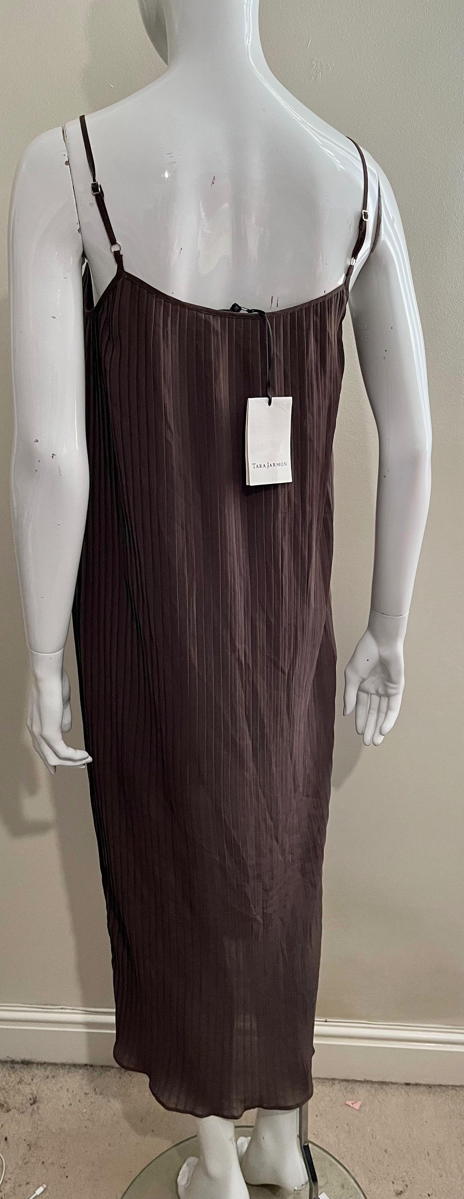 Brown plisse chiffon slip dress