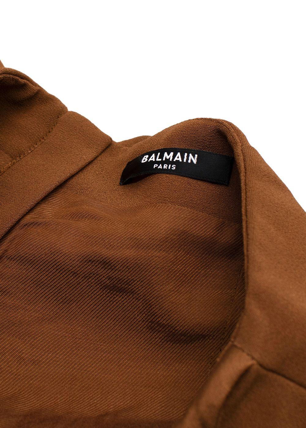 Balmain Tan Satin Skort with Gold Button Detail