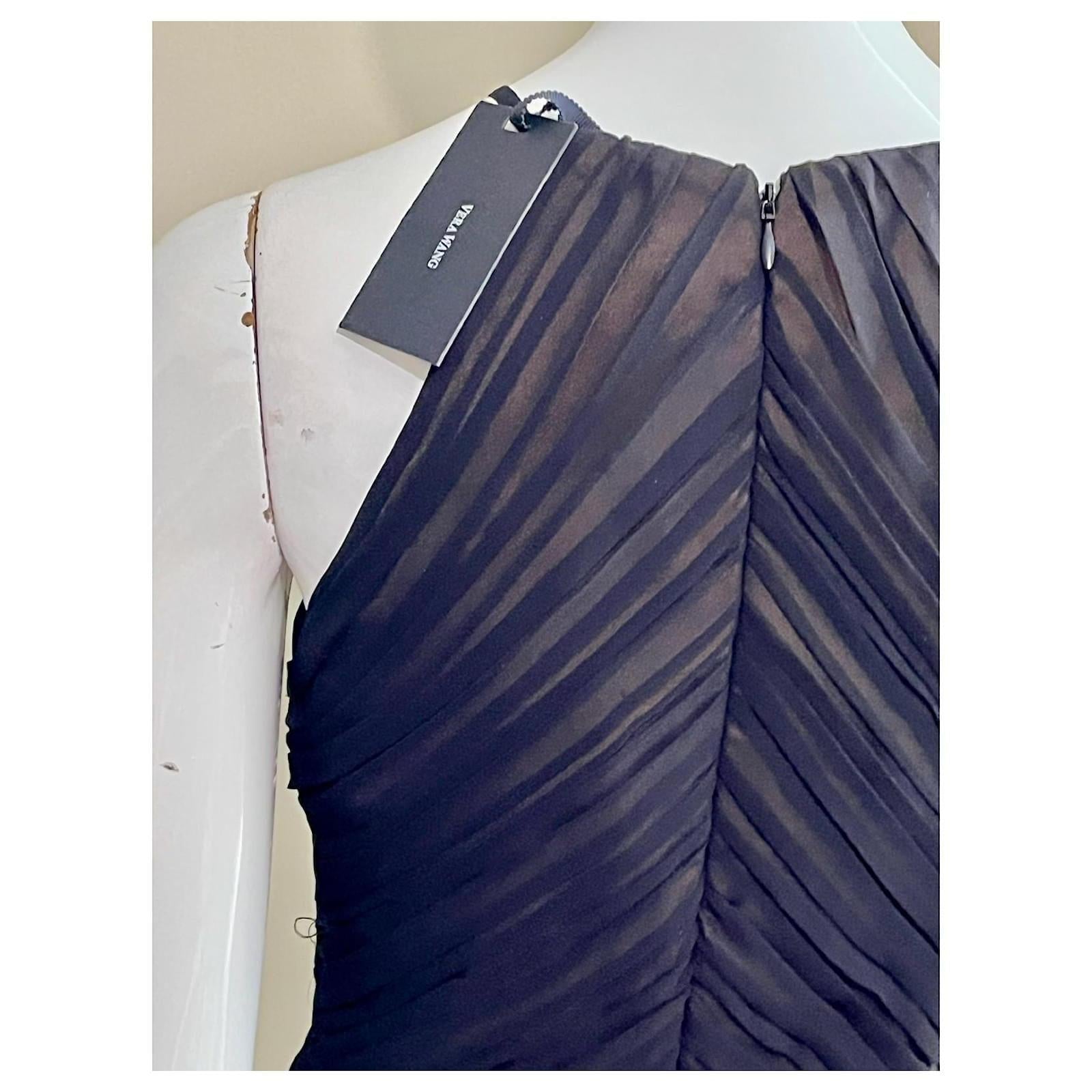 Vera Wang Black Ruched Chiffon Maxi Dress