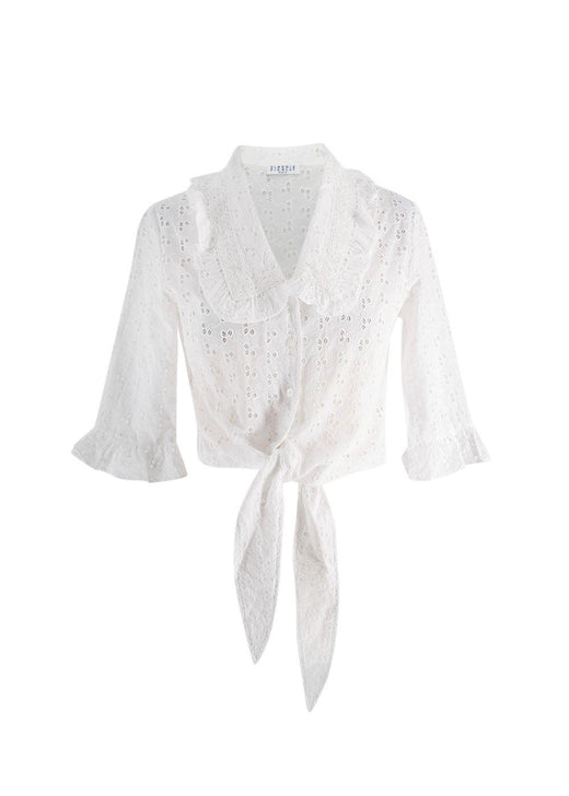 Claudie Pierlot White Bajou Embroidered Tie Front Blouse