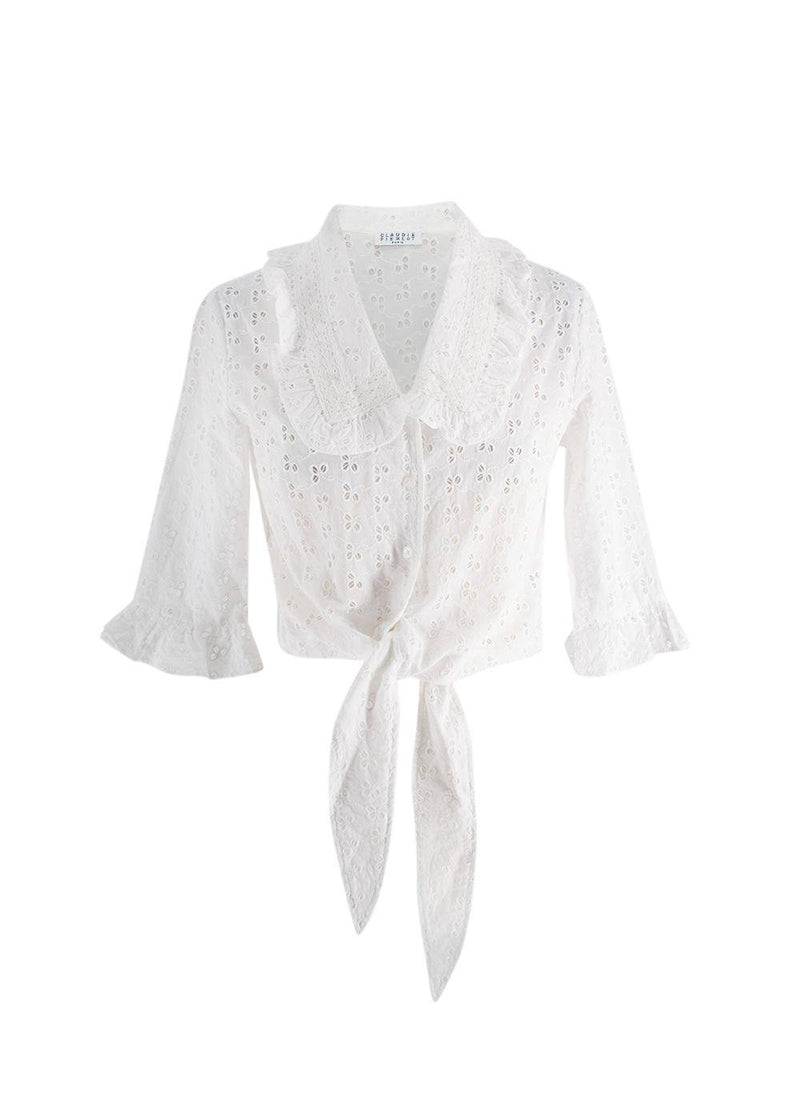 Claudie Pierlot White Bajou Embroidered Tie Front Blouse