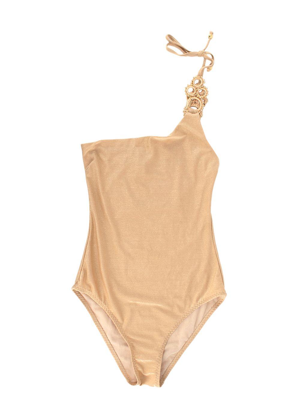 My Beachy Side Gold One Shoulder Swimsuit