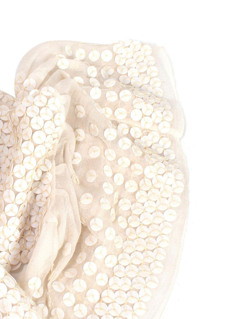 Chloe Ecru Sequin Embroidered Silk Pleated Dress