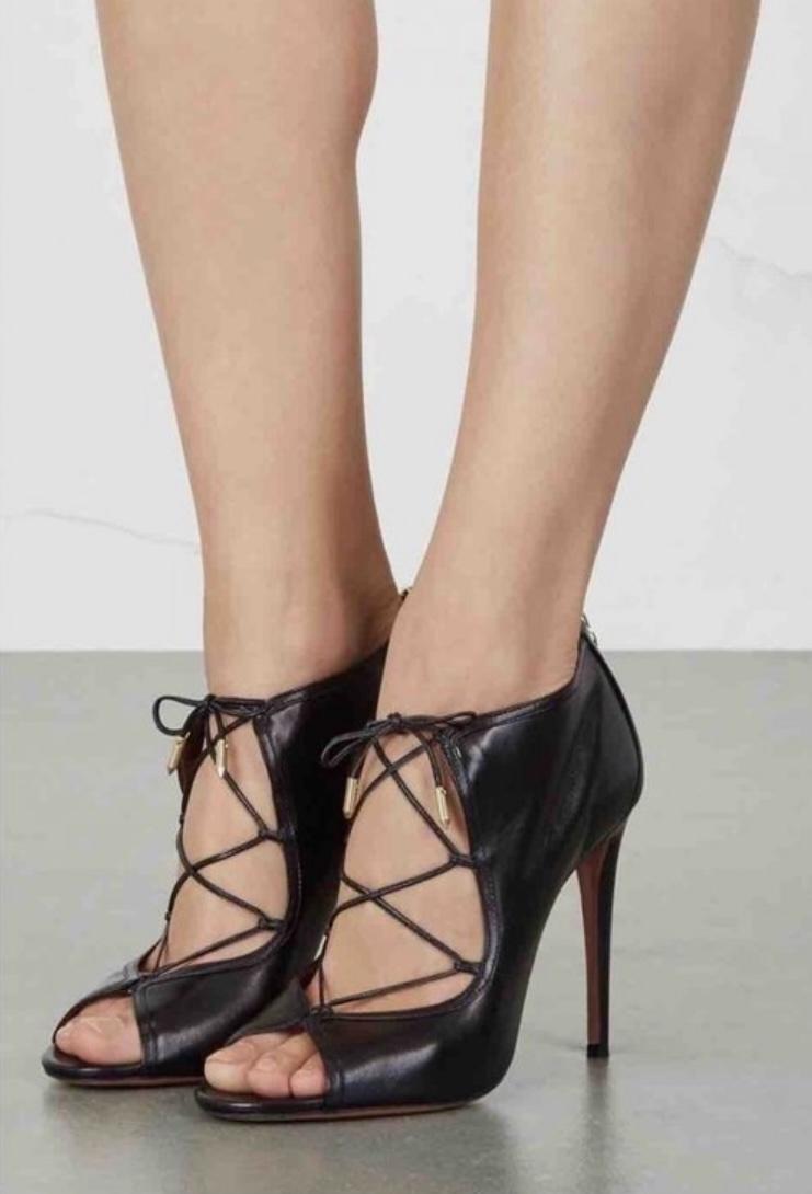 Aquzzura Black Lace-Up Gia Sandals