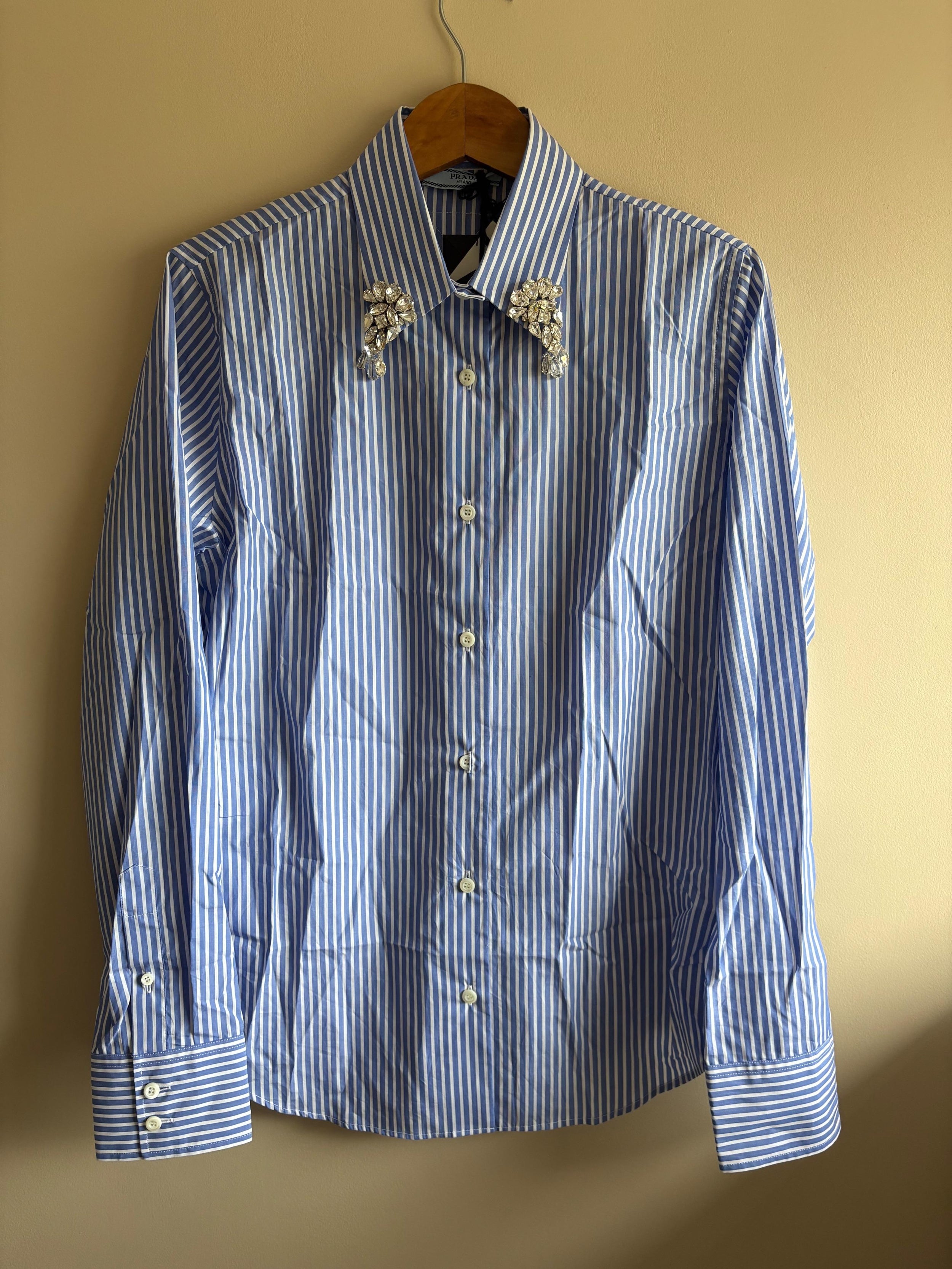 Prada Embellished Collar Striped Shirt