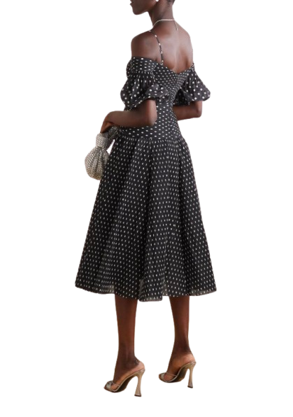Zimmermann Off The Shoulder Black Polka Dot Midi