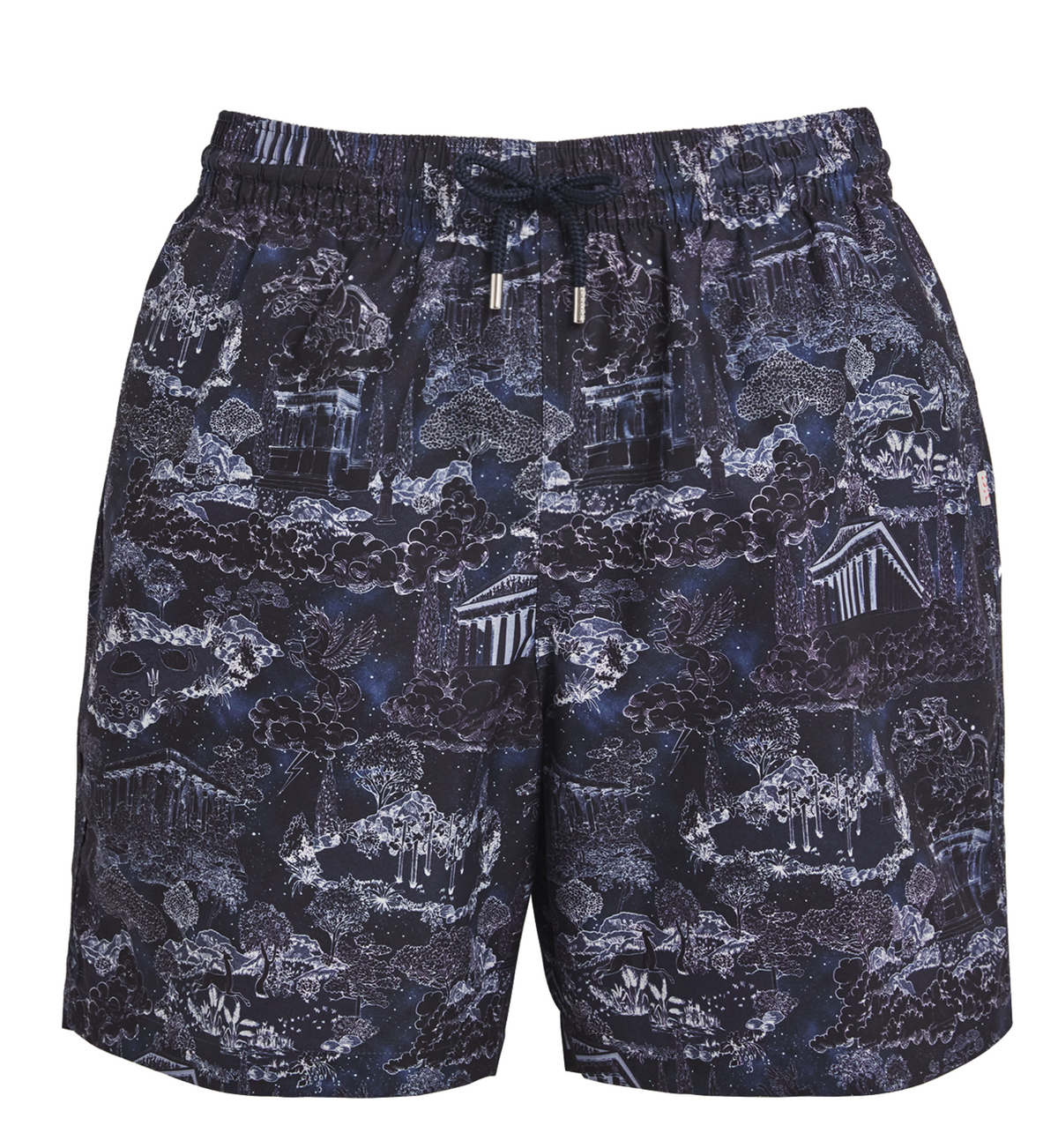 Maui Navy Blue & White Print Swim Trunks