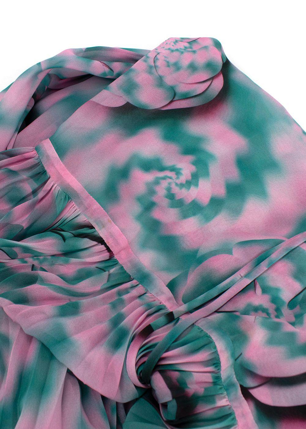 Brandon Maxwell Pink and Teal Pleated Silk  Dress