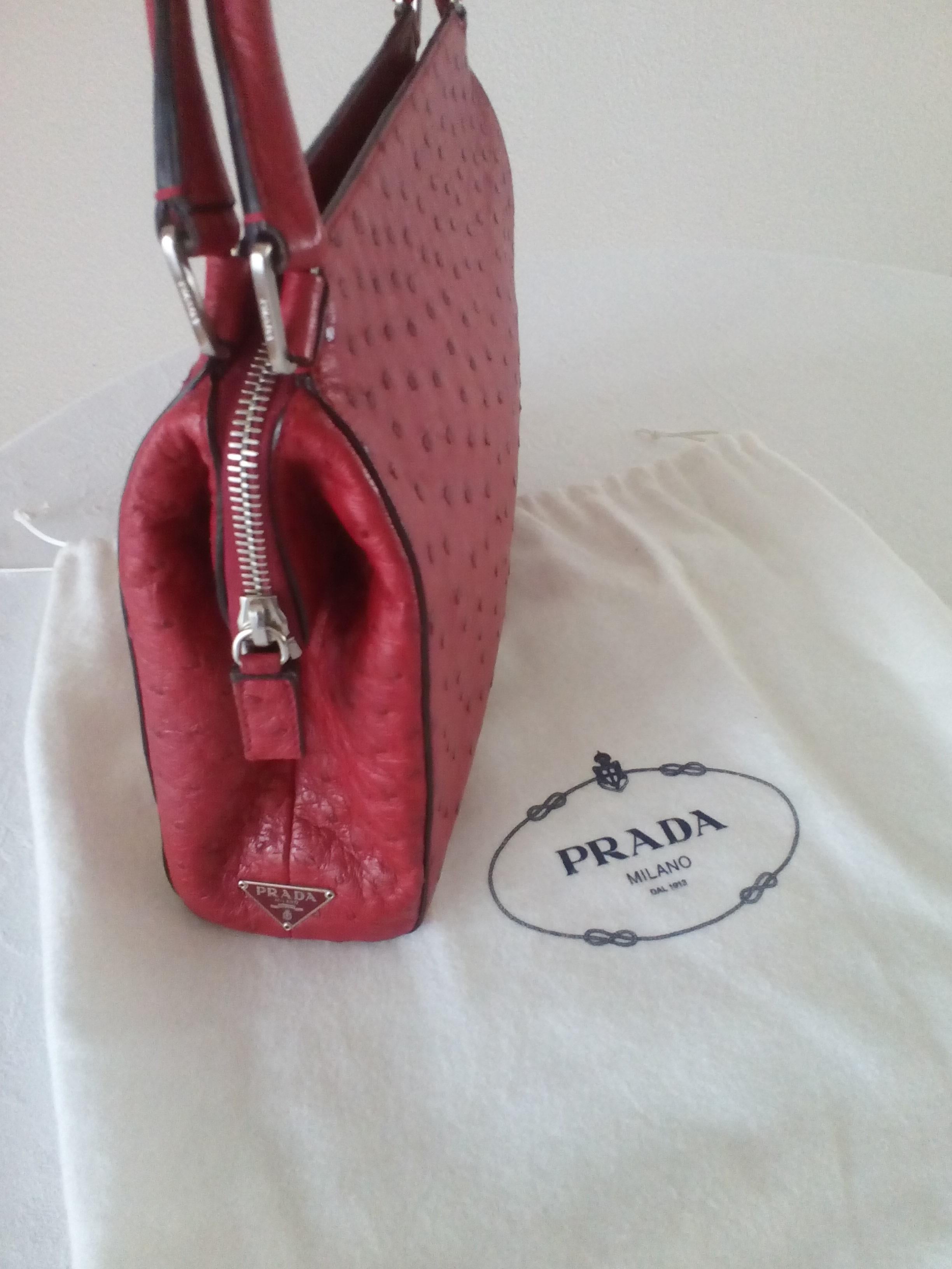 Prada  Red Ostrich  leather Handbag
