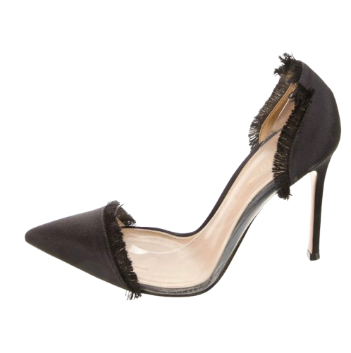 Black Satin Raw Edge Plexi Pumps
