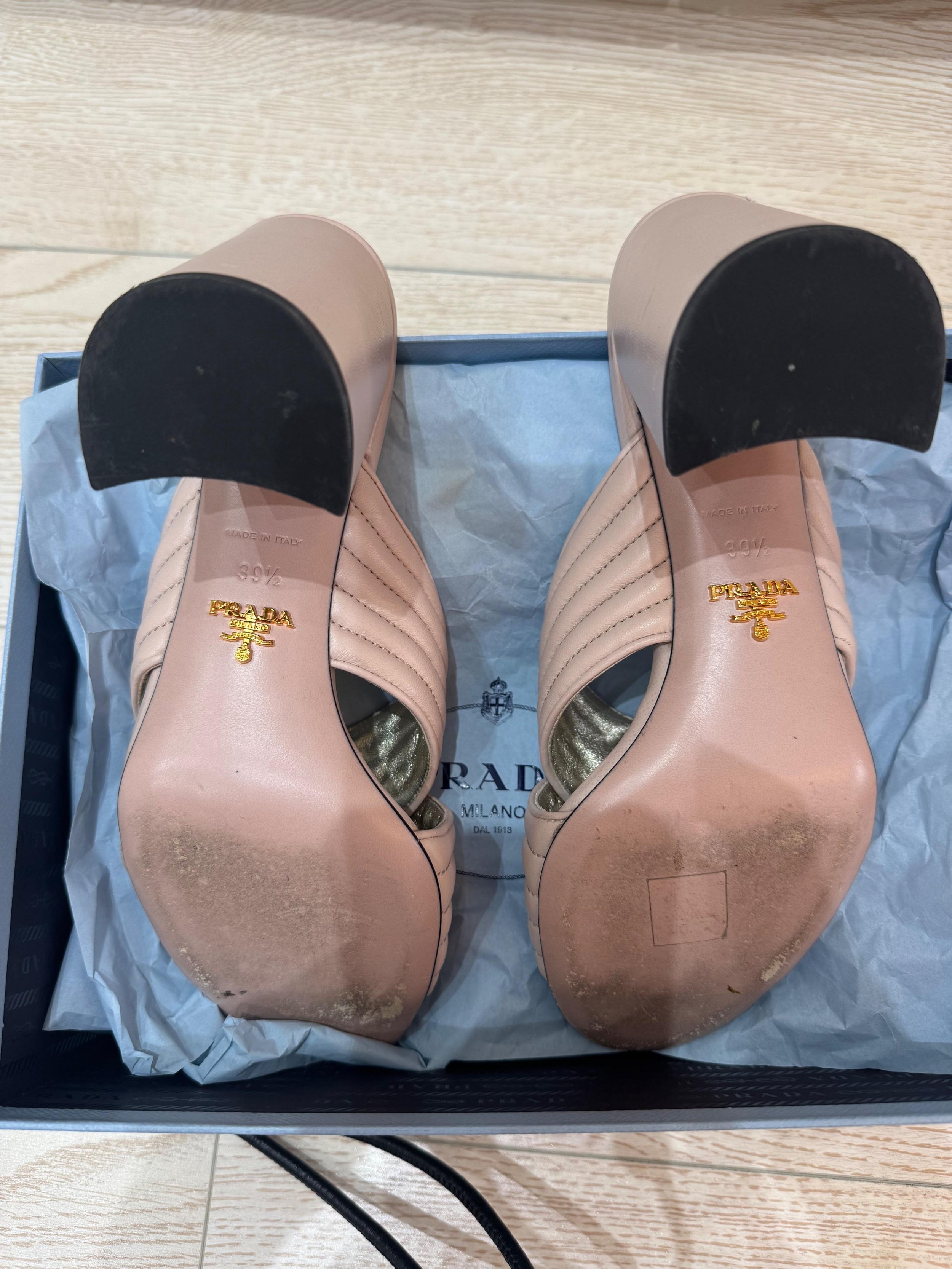 Nude Leather Heeled Mules