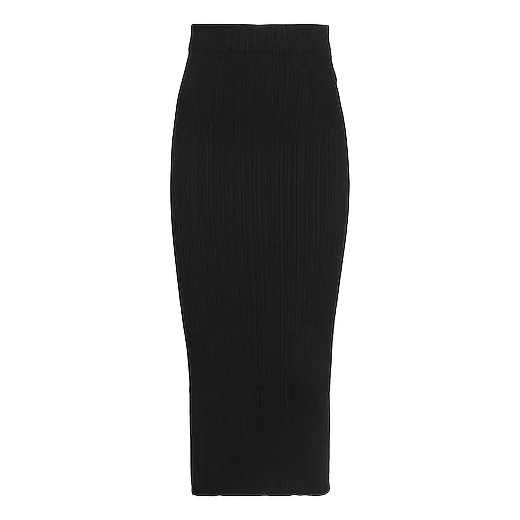 Isabel Benenato Black Stretch Midi Skirt
