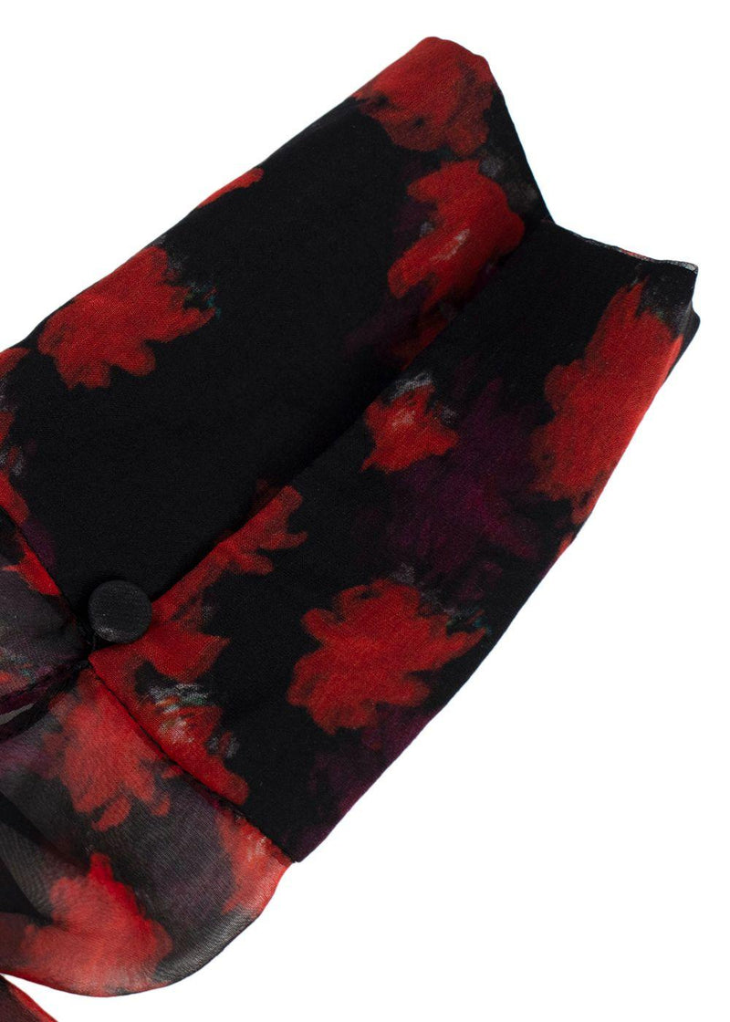Givenchy Red and Black Floral Sheer Silk Blouse