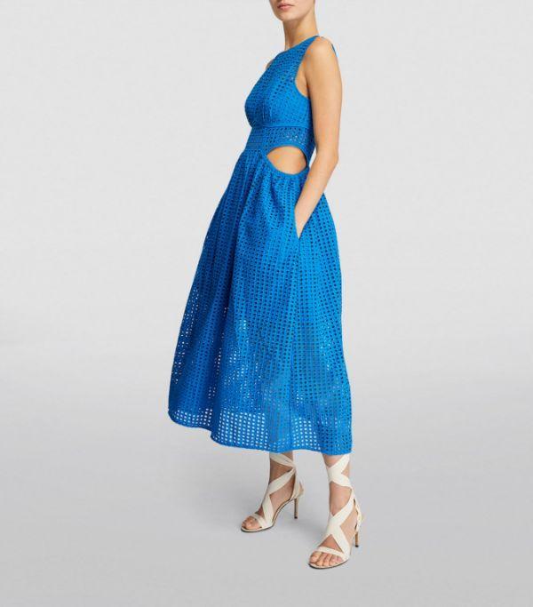 Self Portrait Blue Broderie Anglaise Midi Dress