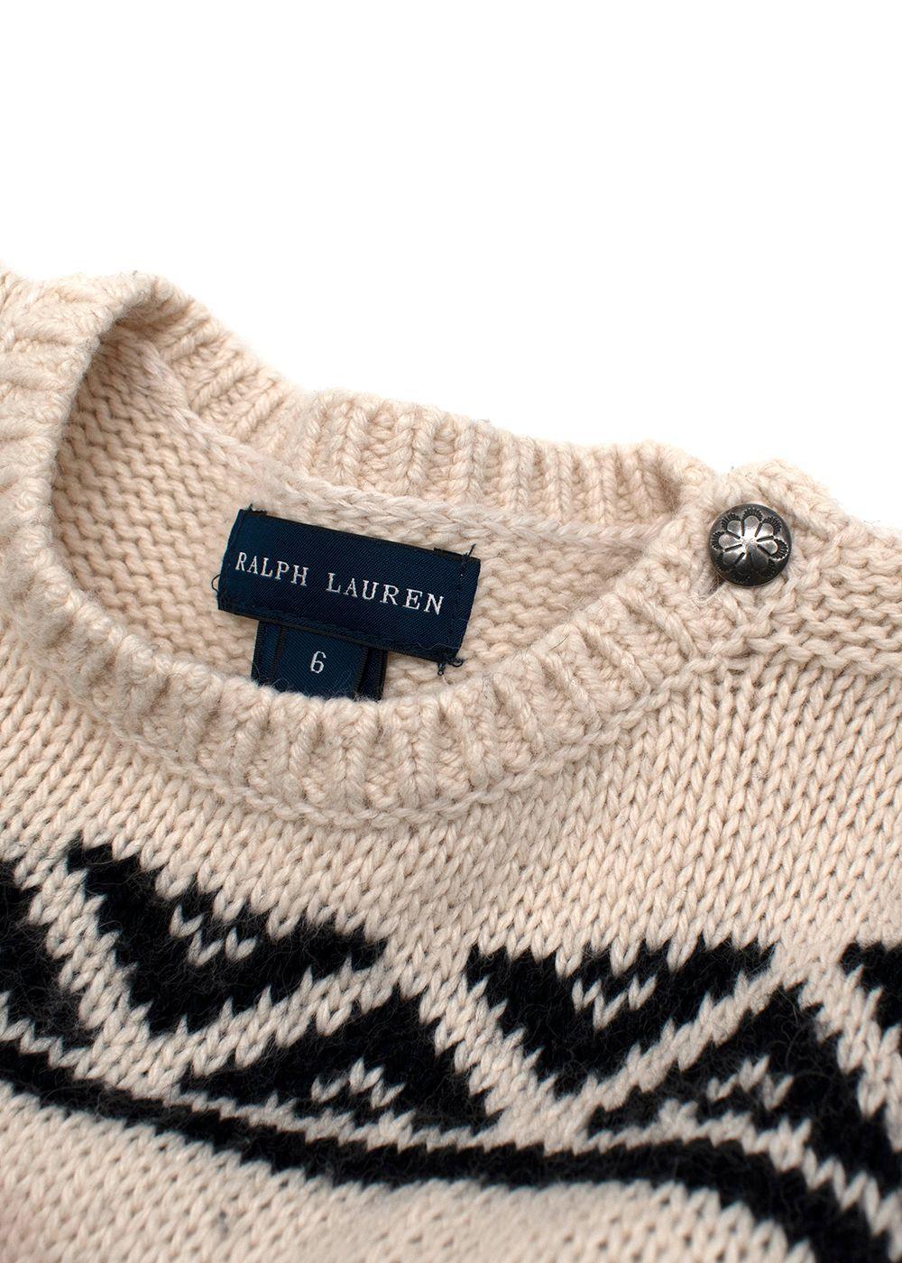 Kids 6Y Cream and Blue Intarsia Wool Jumper Dress