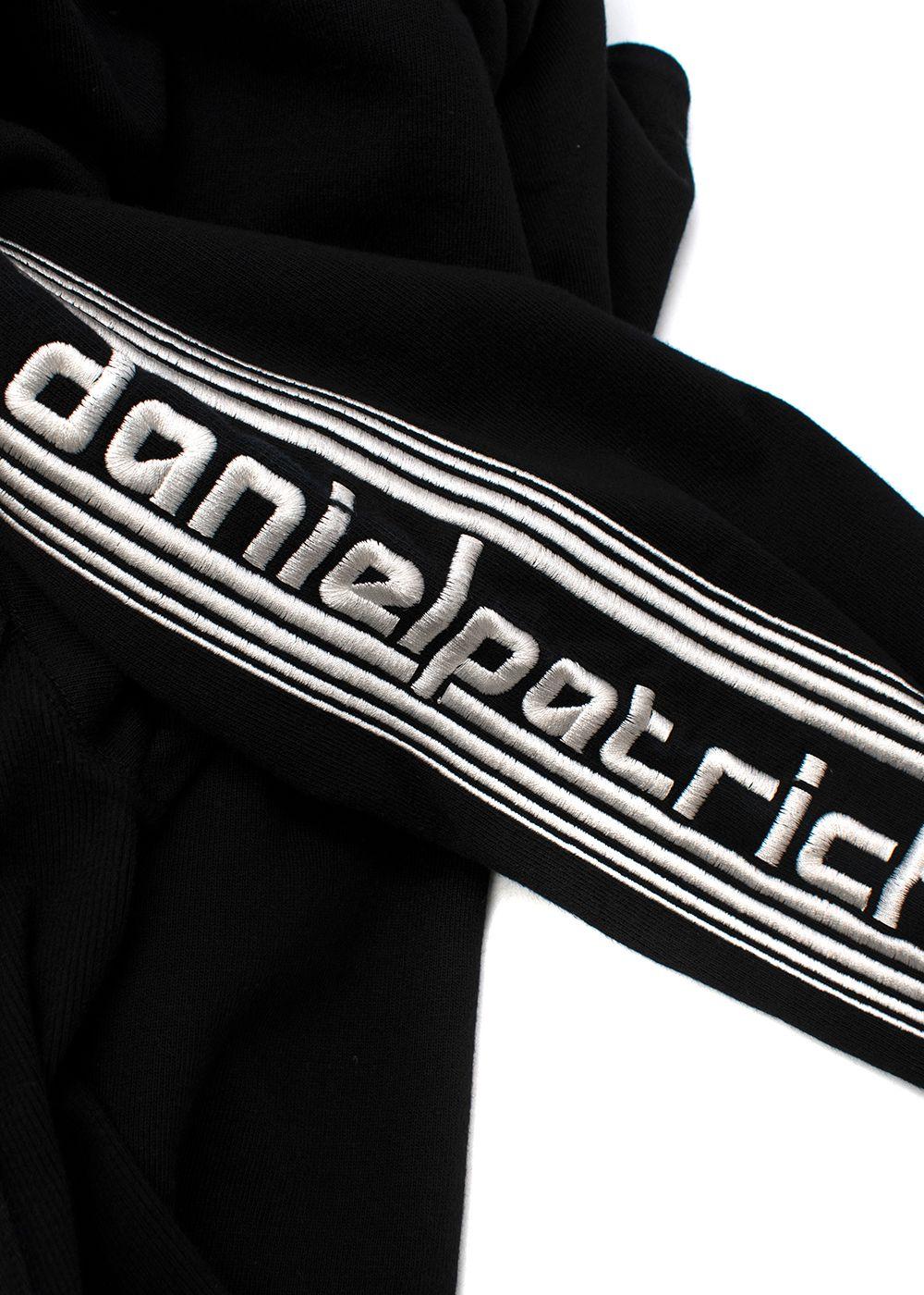 Black cotton jersey logo embroidered hoodie