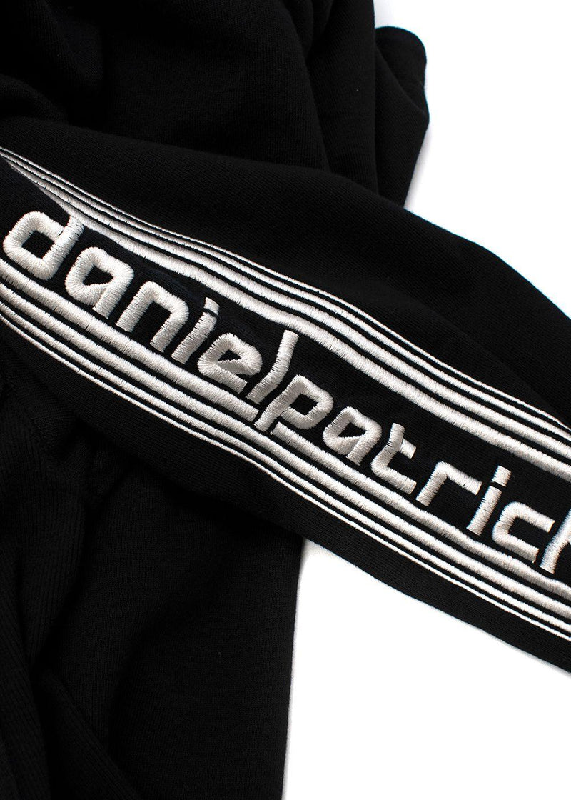 Black cotton jersey logo embroidered hoodie