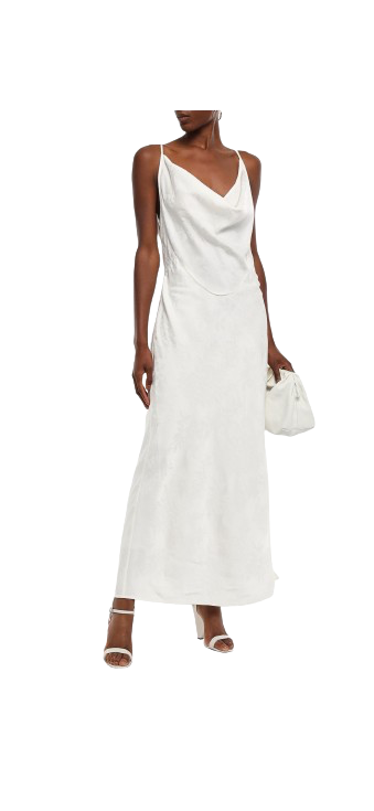 Victoria Beckham White Jacquard Cowl Neck Maxi Dress