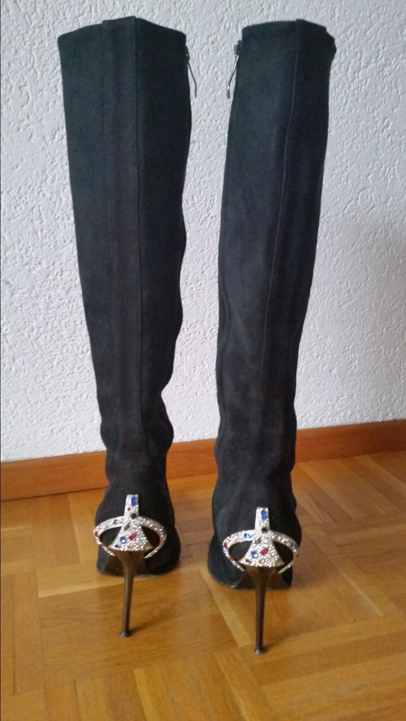 Gianmarco Lorenzi Suede Crystal Embellished Boots
