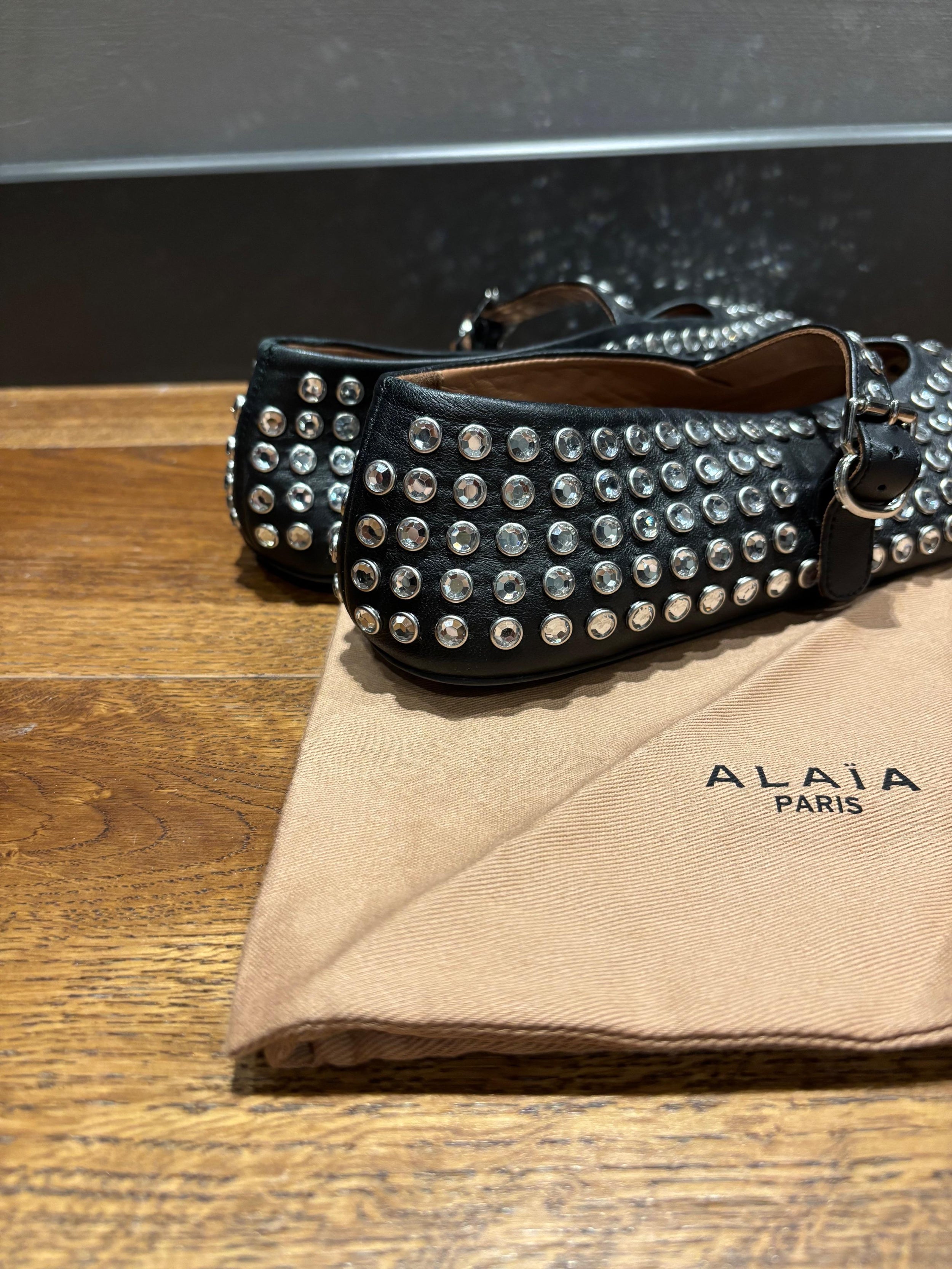 Alaia Embellished Black Ballet Flats
