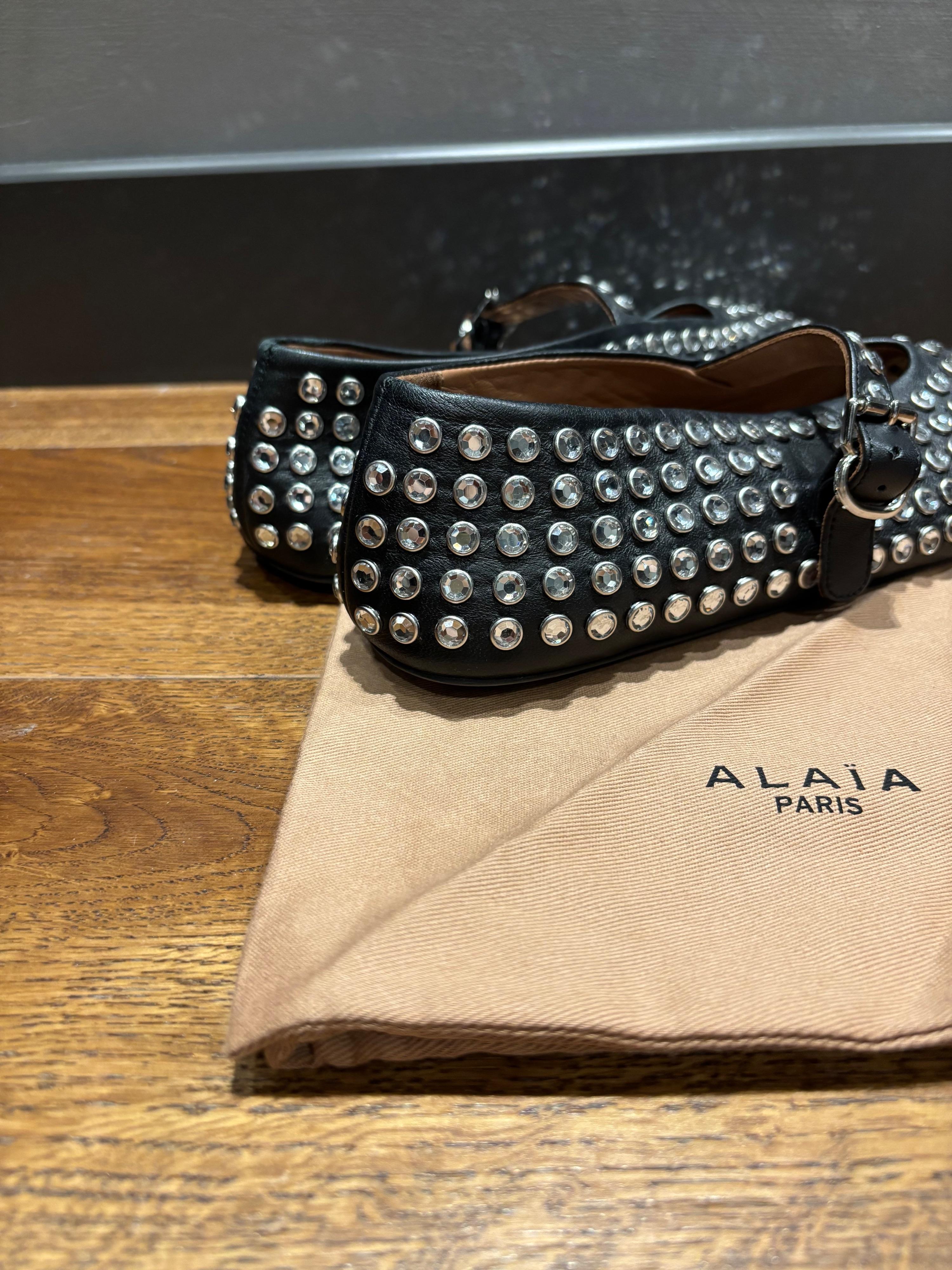 Alaia Embellished Black Ballet Flats