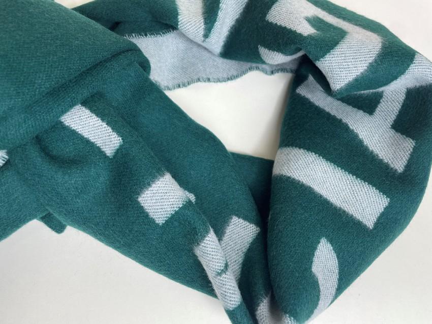Balenciaga Green Bi-Colour Logo Intarsia Scarf