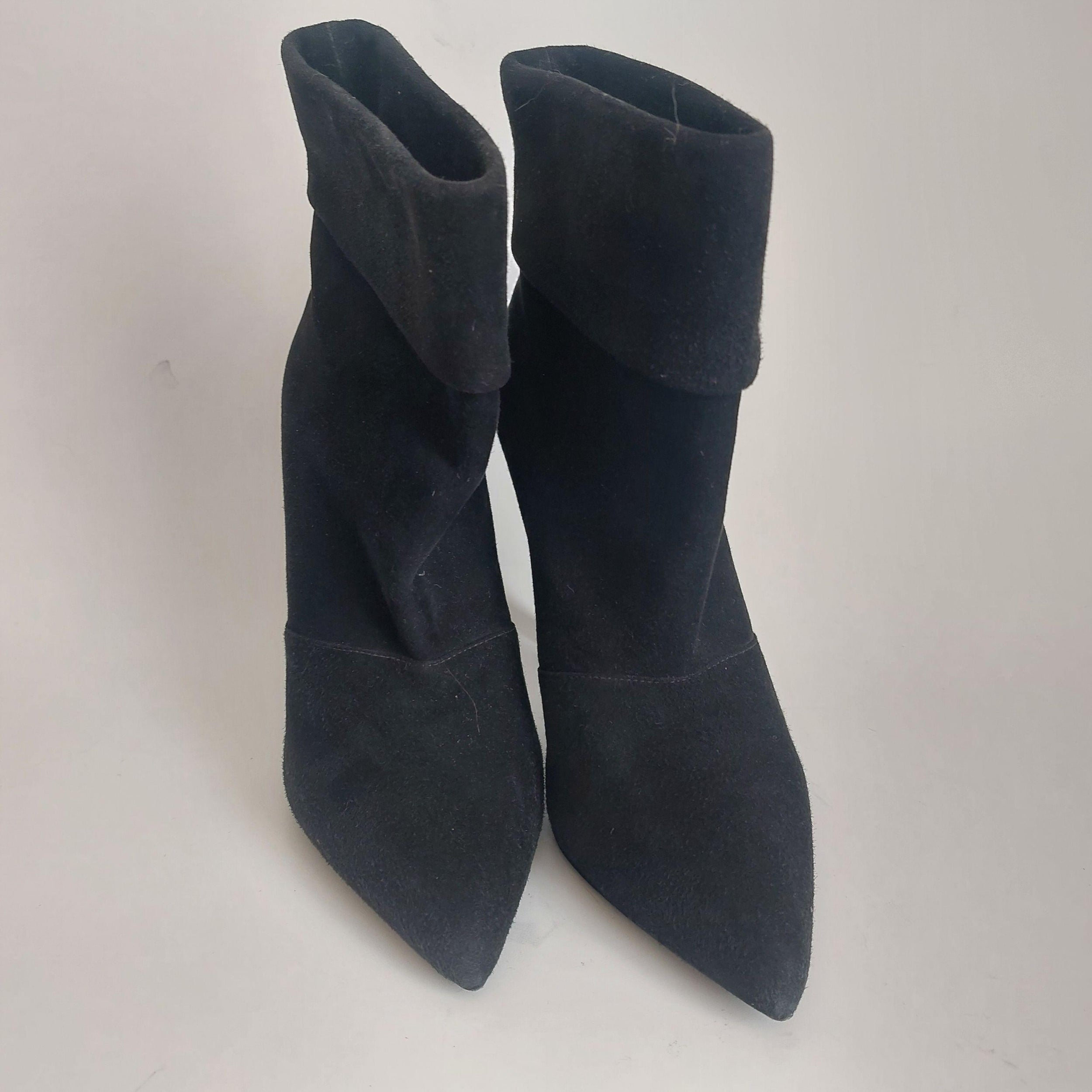 Saint Laurent Black Suede Fold Over Ankle Boots