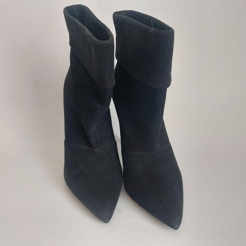 Saint Laurent Black Suede Fold Over Ankle Boots