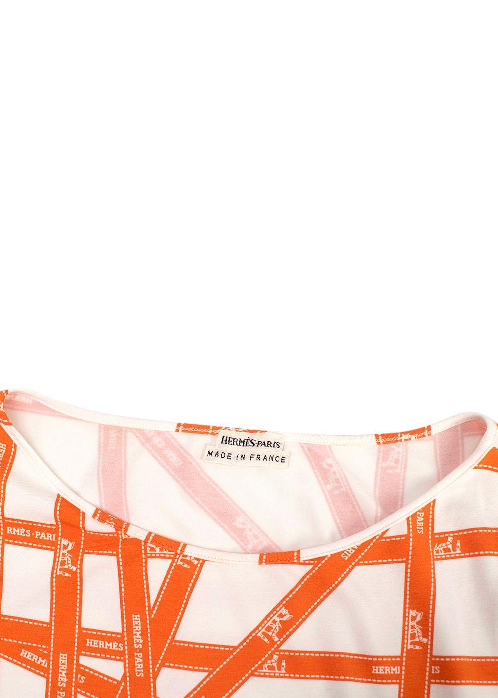 Hermes Orange & White Bolduc Ribbon Print T-shirt