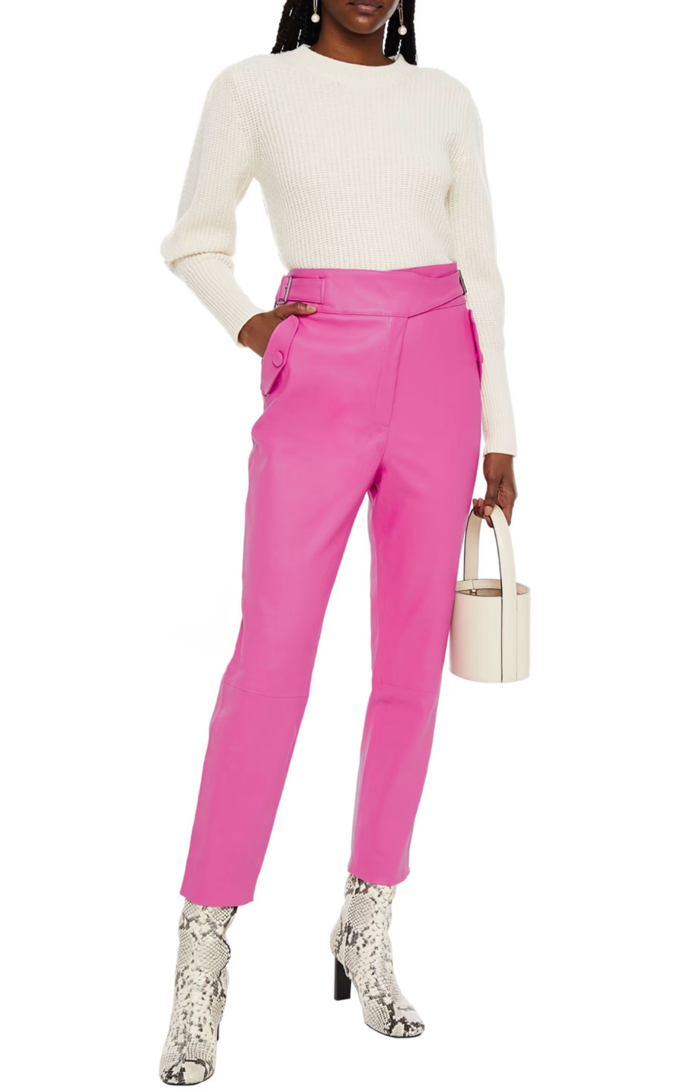 Pink Jania High-rise Leather Ankle Pants